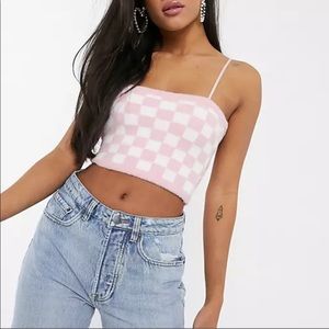 ASOS DESIGN pastel checkerboard knit crop top in fluffy